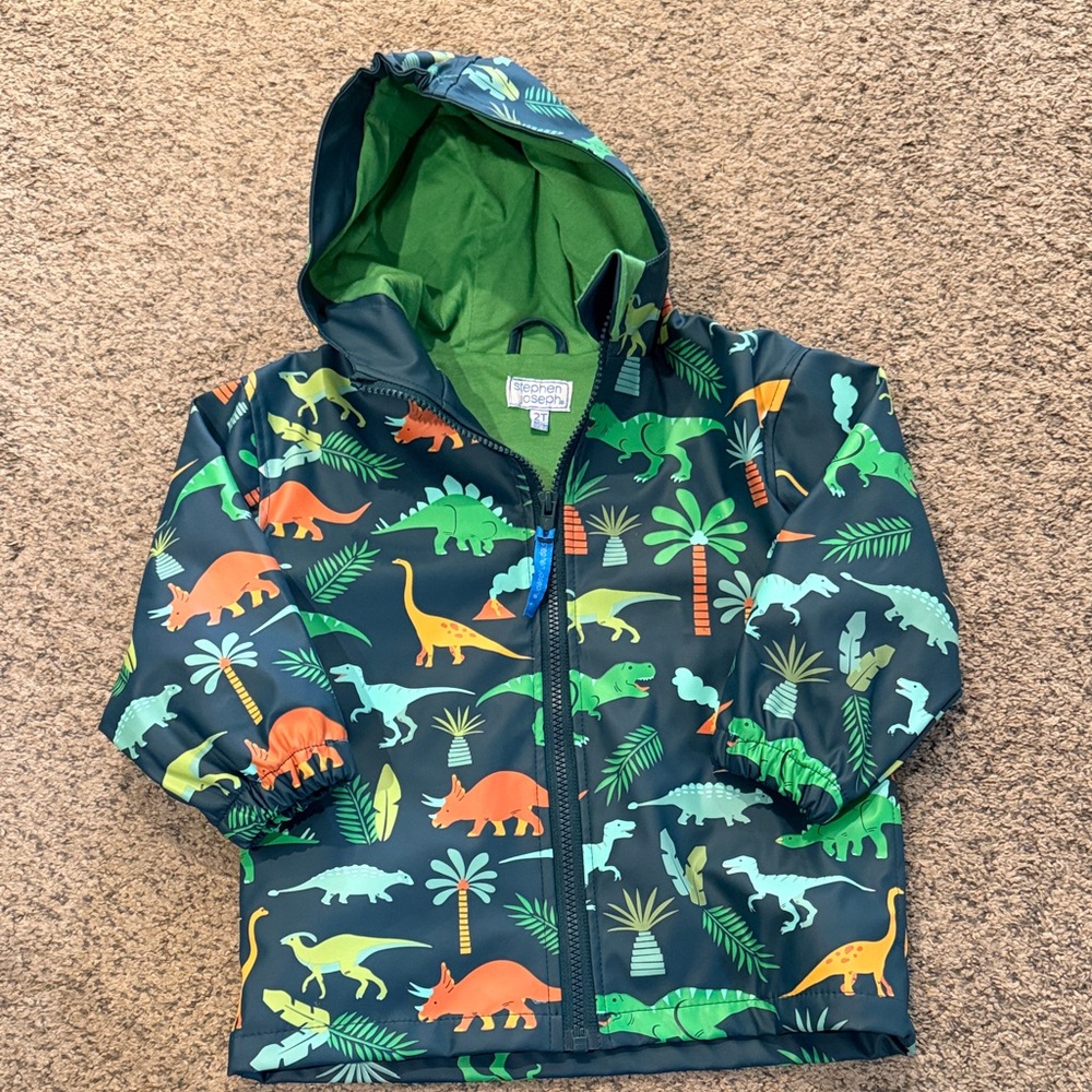 Stephen Joseph Children's Dino Rain Jacket with Hood - Multi Color Dinosaurs